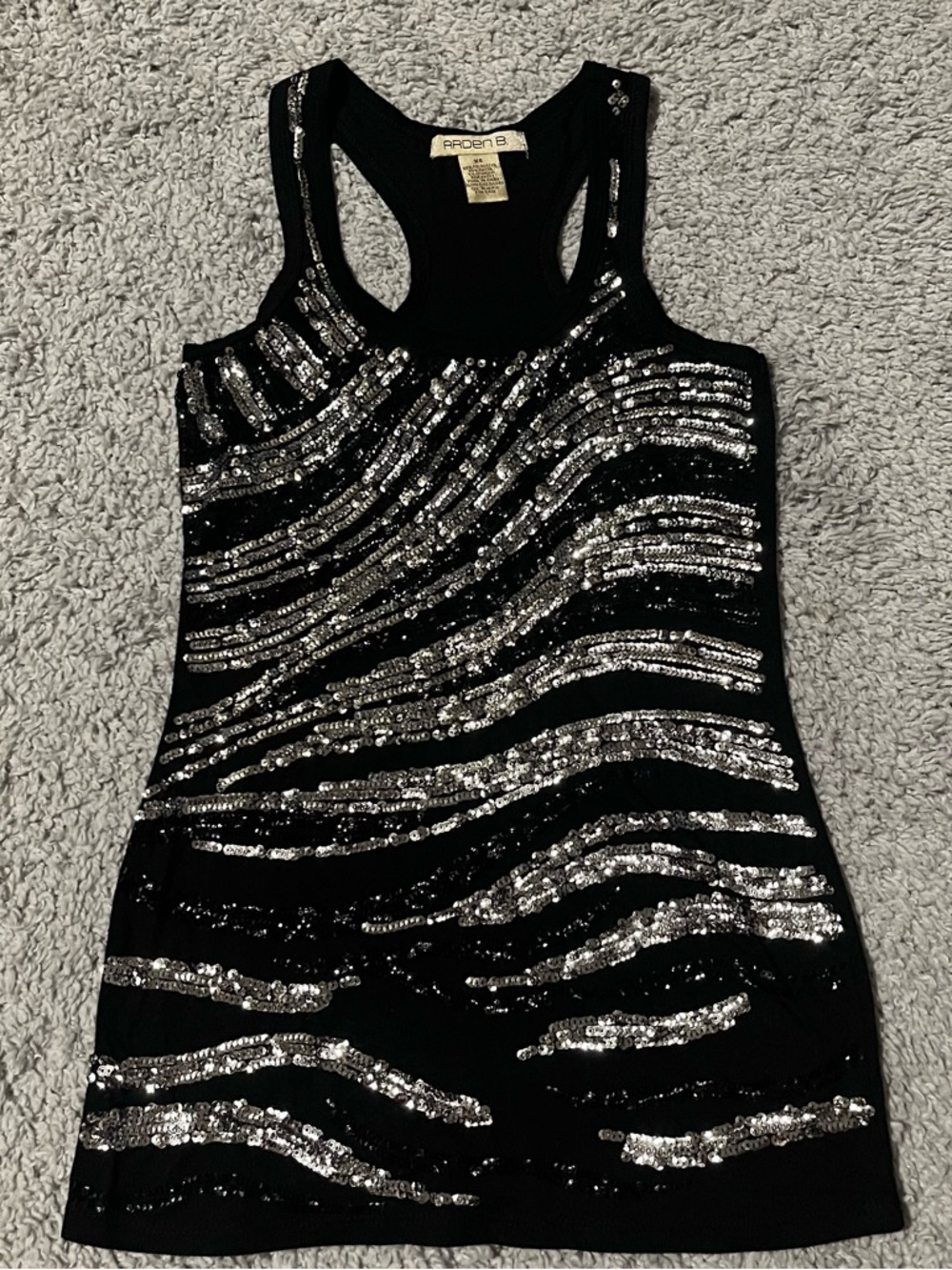 Y2K 2000s Arden B Black and Silver Sequins Tank Top